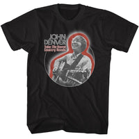 Thumbnail for JOHN DENVER-JOHN DENVER PLAYING GUITAR CIRCLE-BLACK ADULT S/S TSHIRT