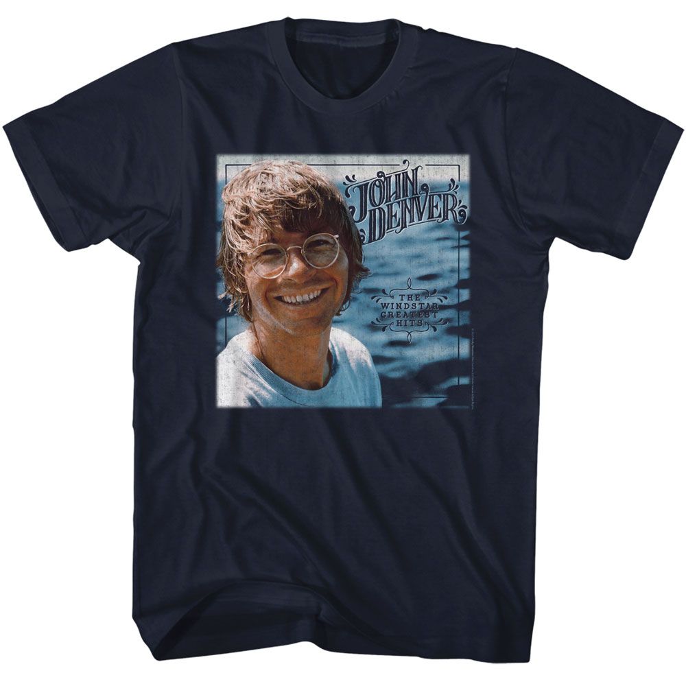 JOHN DENVER-JOHN DENVER WINDSTAR GREATEST HITS ALBUM-NAVY ADULT S/S TSHIRT