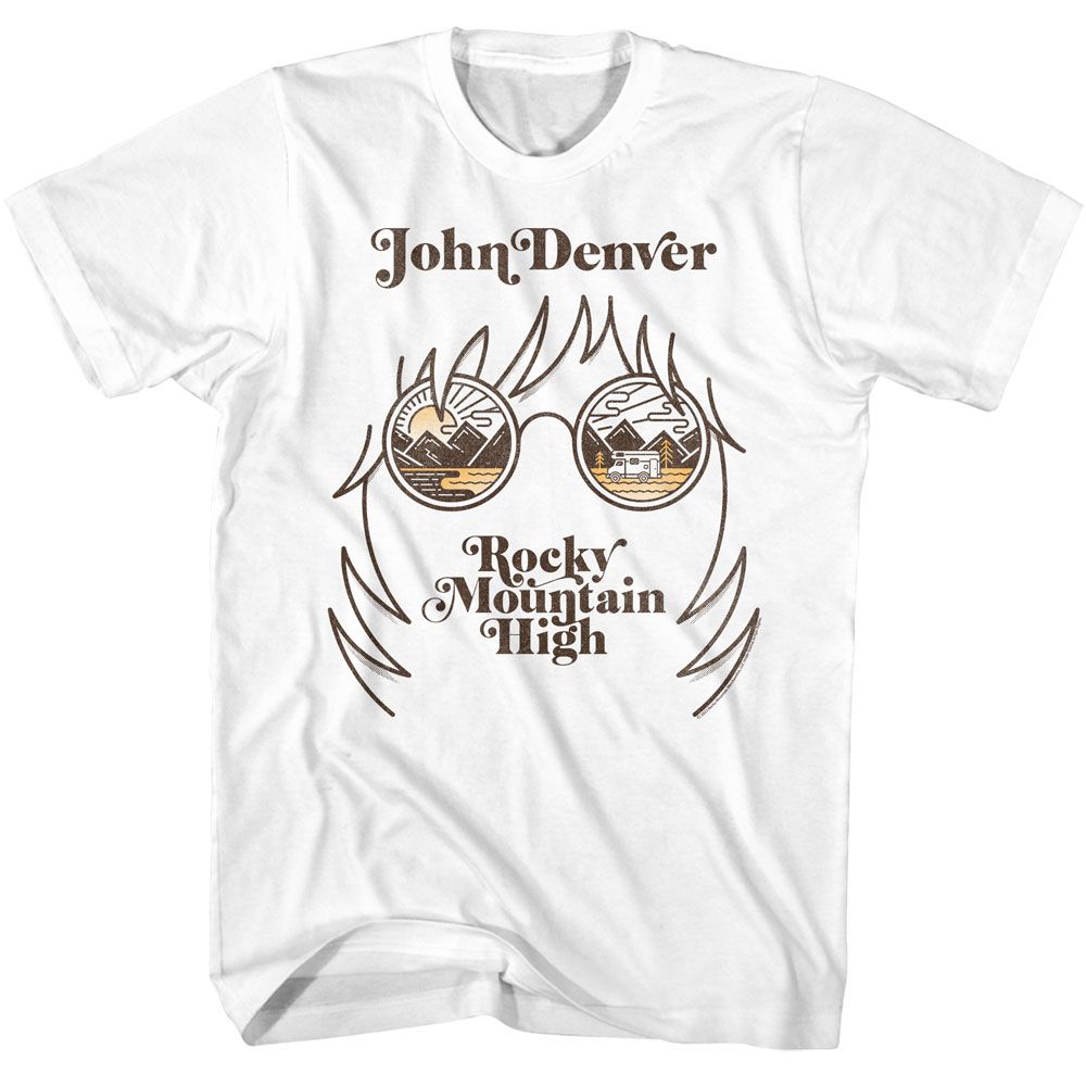 JOHN DENVER-JOHN DENVER LANDSCAPE GLASSES-WHITE ADULT S/S TSHIRT