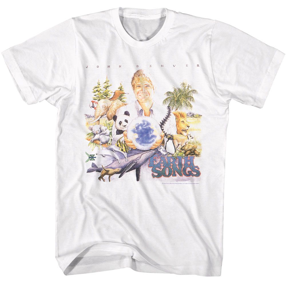 JOHN DENVER-JOHN DENVER EARTH SONGS ALBUM COVER-WHITE ADULT S/S TSHIRT