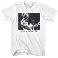Thumbnail for JOHN DENVER-JOHN DENVER PLAYING GUITAR BW-WHITE ADULT S/S TSHIRT