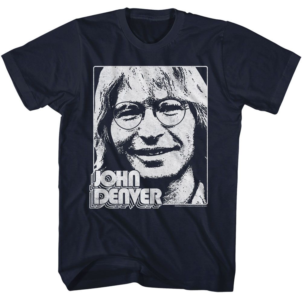 JOHN DENVER-JOHN DENVER SIMPLE FACE-NAVY ADULT S/S TSHIRT