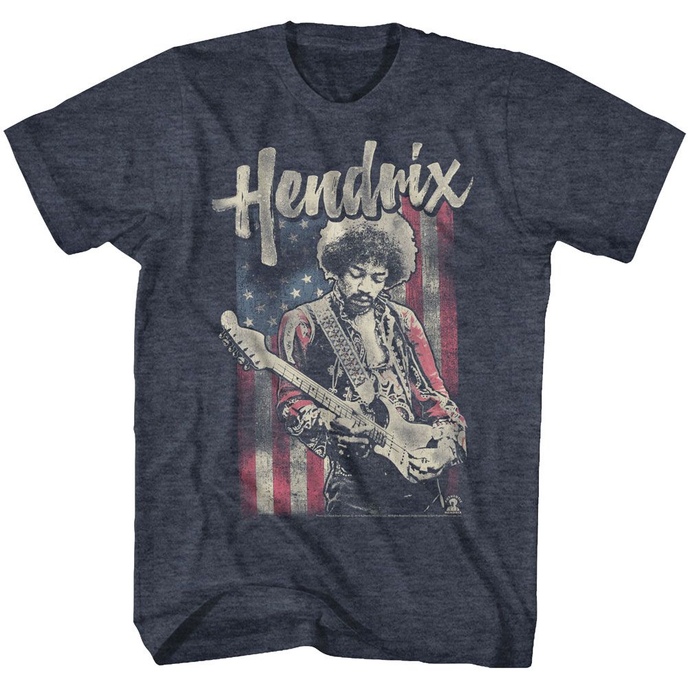 JIMI HENDRIX-FLAG HENDRIX-NAVY HEATHER ADULT S/S TSHIRT