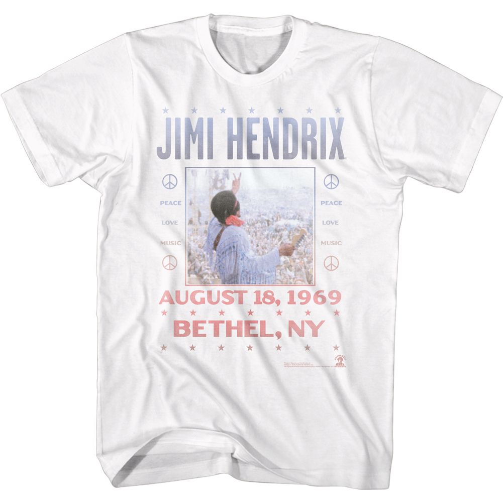 JIMI HENDRIX-WOODSTOCK-WHITE ADULT S/S TSHIRT