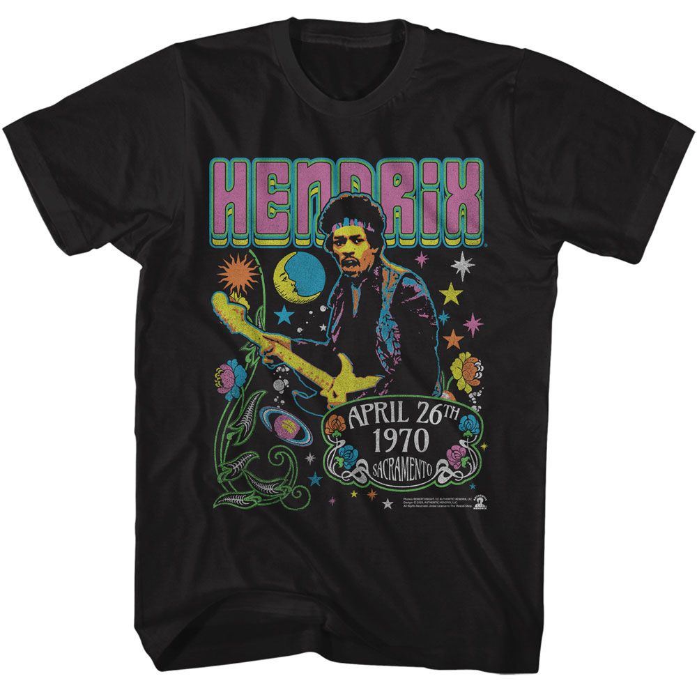 JIMI HENDRIX-JIMI HENDRIX STARS AND FLOWERS-BLACK ADULT S/S TSHIRT