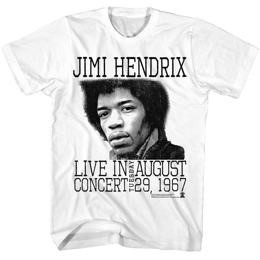 JIMI HENDRIX-JIMI HENDRIX LIVE IN CONCERT-WHITE ADULT S/S TSHIRT