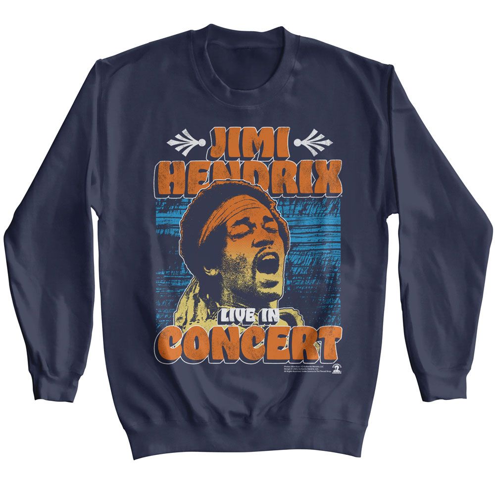 JIMI HENDRIX-JIMI HENDRIX IN CONCERT POSTER-NAVY ADULT L/S SWEATSHIRT