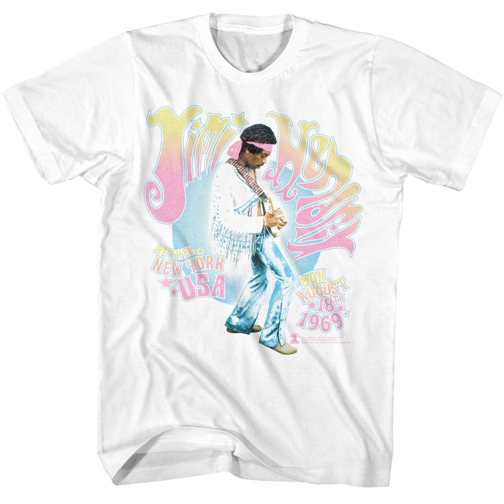 JIMI HENDRIX-JIMI HENDRIX BETHEL NY 1969-WHITE ADULT S/S TSHIRT
