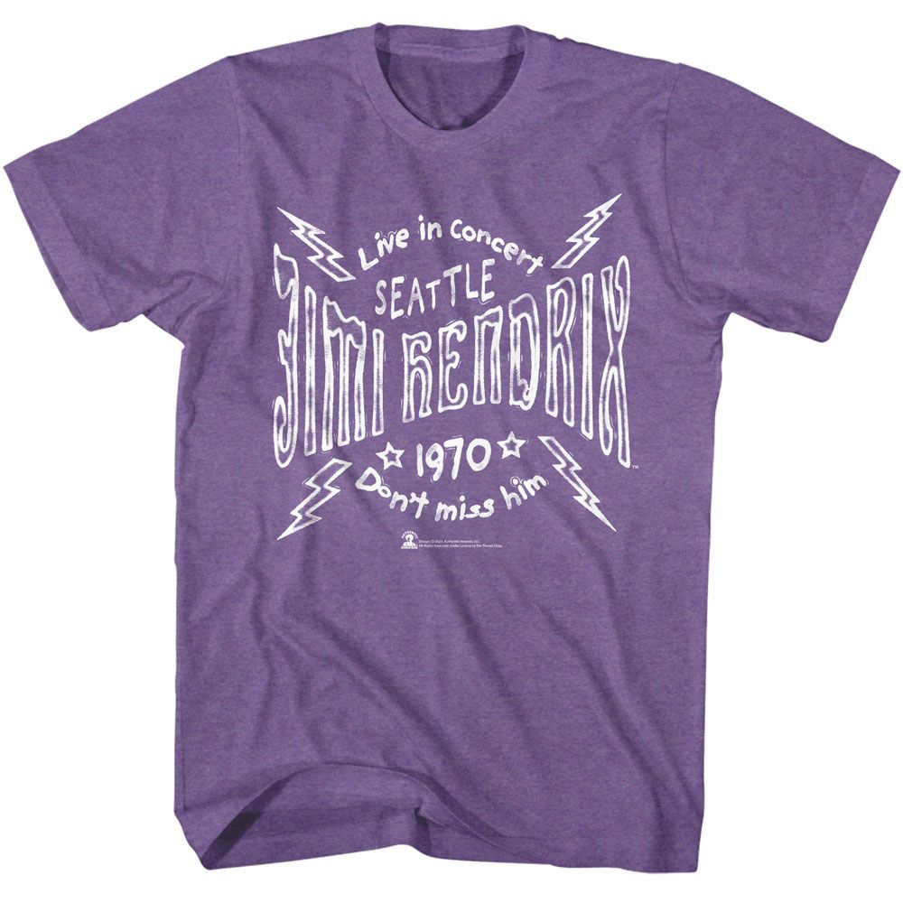 JIMI HENDRIX-JIMI HENDRIX SEATTLE 70 LIGHTNING-PURPLE HEATHER ADULT S/S TSHIRT