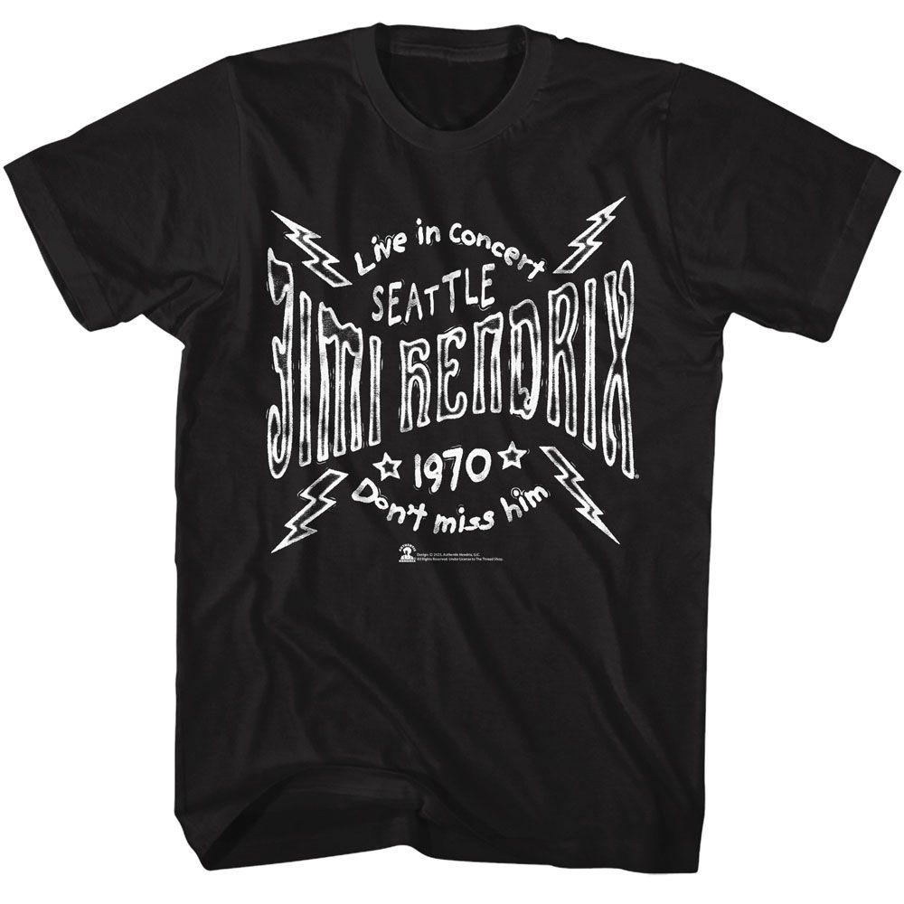 JIMI HENDRIX-JIMI HENDRIX SEATTLE 70 LIGHTNING-BLACK ADULT S/S TSHIRT