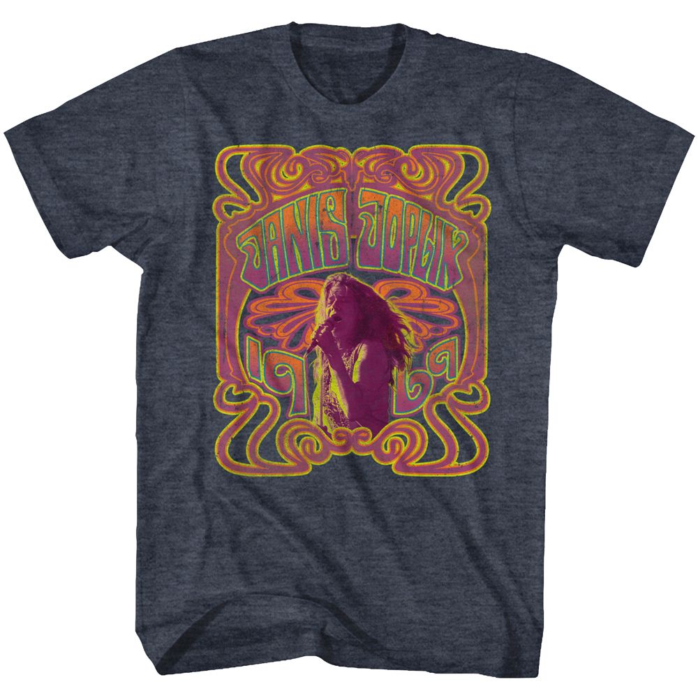 JANIS JOPLIN-PSYCHEDELIC-NAVY HEATHER ADULT S/S TSHIRT