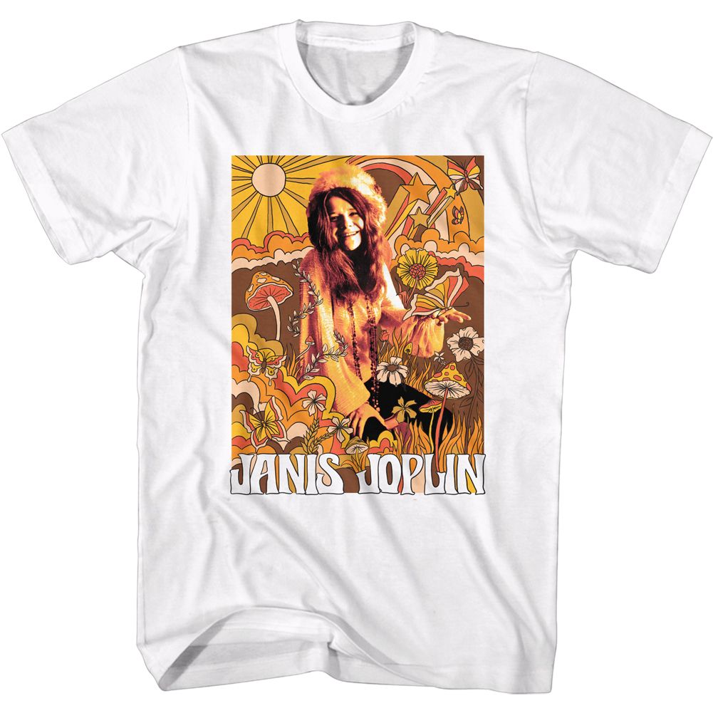 JANIS JOPLIN-DRAWN OVER PIC-WHITE ADULT S/S TSHIRT