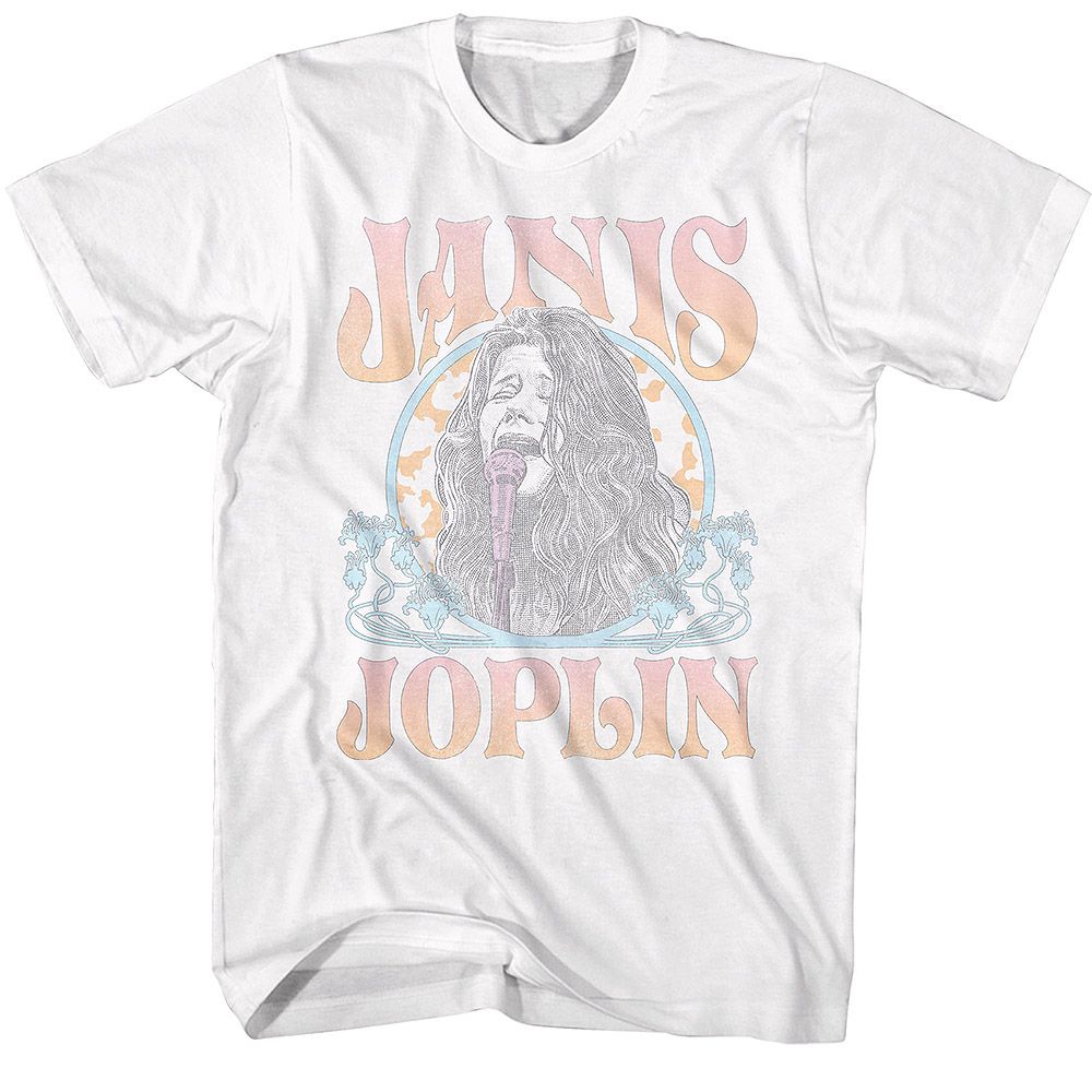 JANIS JOPLIN-JANIS JOPLIN FADED ART NOVEAU CIRCLE-WHITE ADULT S/S TSHIRT