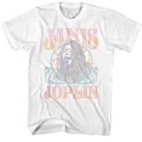 Thumbnail for JANIS JOPLIN-JANIS JOPLIN FADED ART NOVEAU CIRCLE-WHITE ADULT S/S TSHIRT