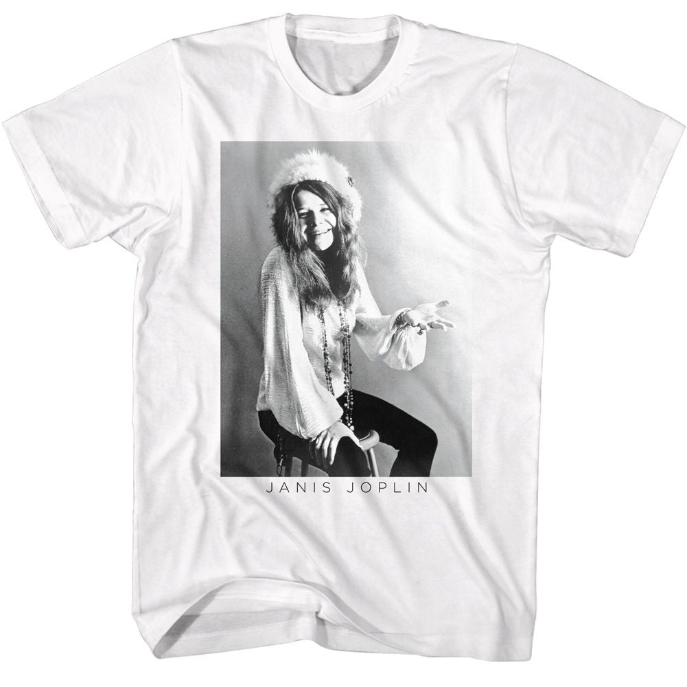 JANIS JOPLIN-JANIS JOPLIN BW-WHITE ADULT S/S TSHIRT