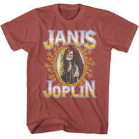 Thumbnail for JANIS JOPLIN-JANIS JOPLIN FLORAL FRAME-TERRACOTTA ADULT S/S TSHIRT