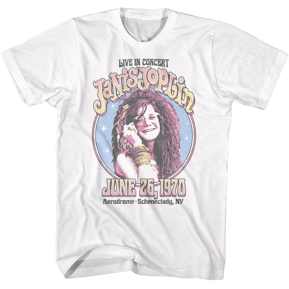 JANIS JOPLIN-JANIS JOPLIN CIRCLE SPARKLE-WHITE ADULT S/S TSHIRT
