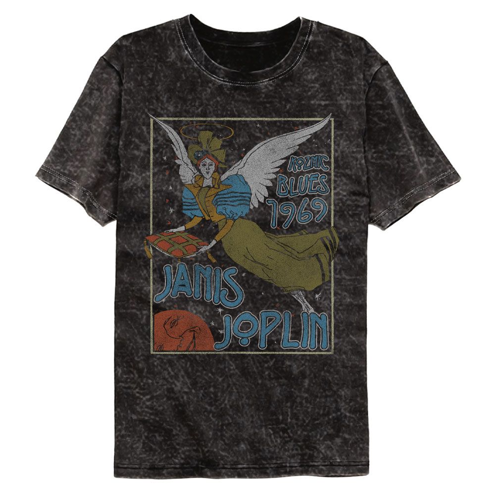 JANIS JOPLIN-JANIS JOPLIN NOUVEAU ANGEL-MINERAL WASH BLACK ADULT S/S TSHIRT