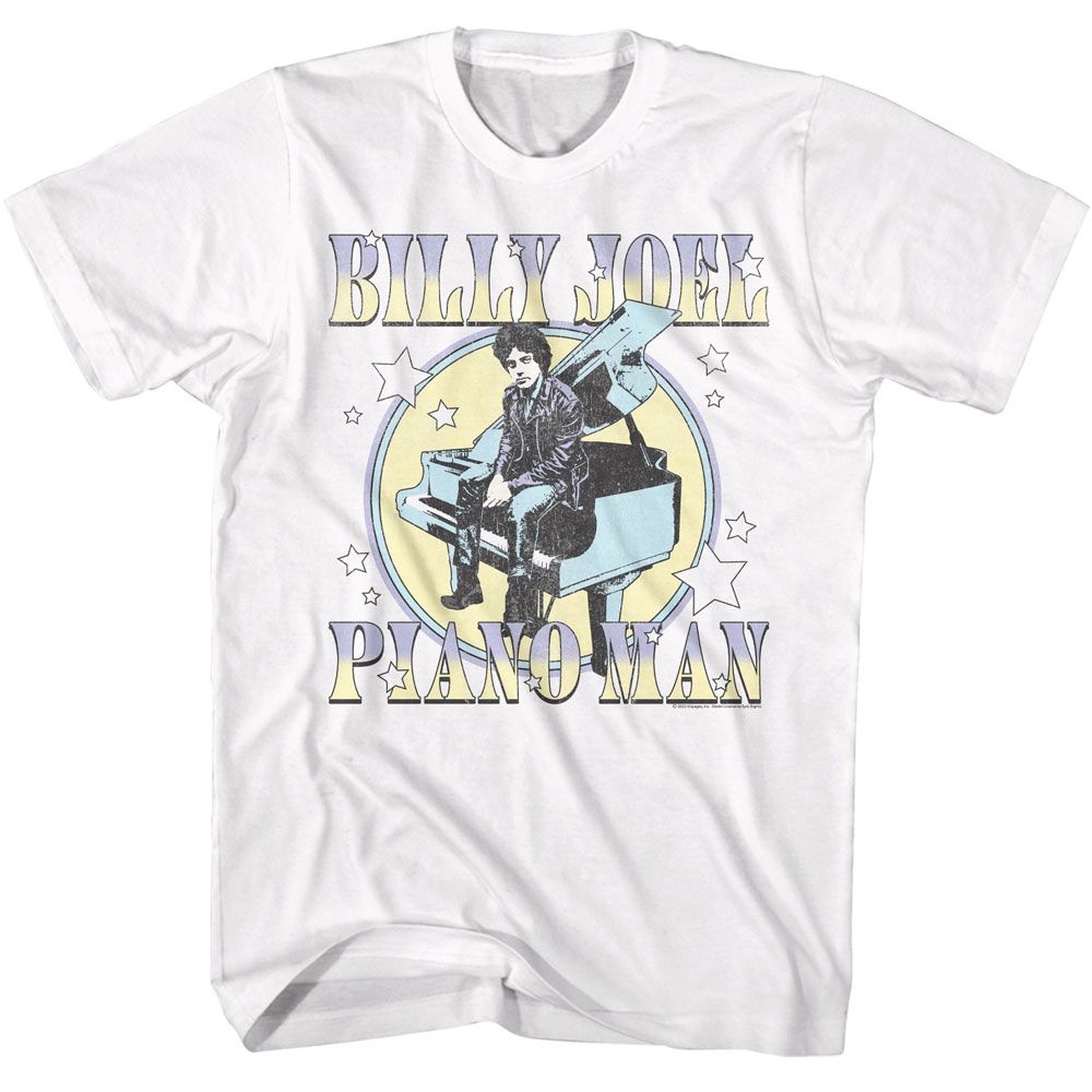 BILLY JOEL-BILLY JOEL PASTEL PIANO MAN-WHITE ADULT S/S TSHIRT