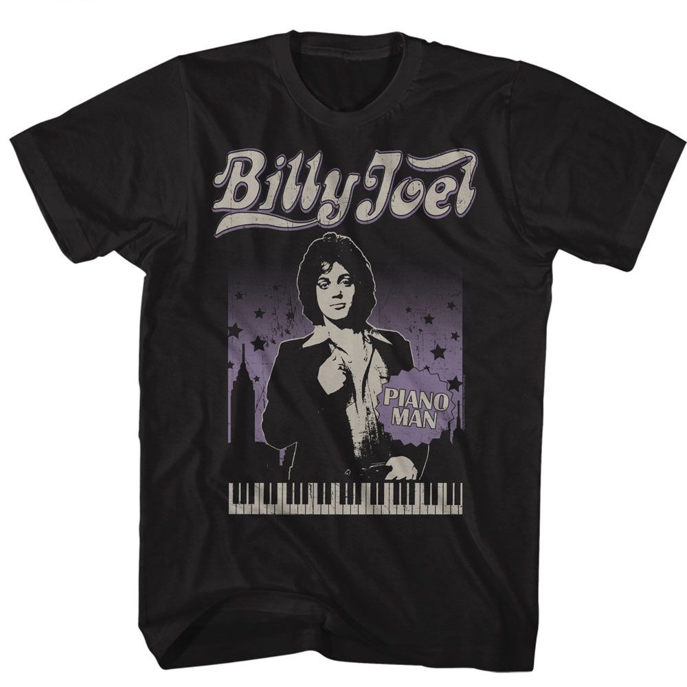 BILLY JOEL-BILLY JOEL CITYSCAPE WITH STARS-BLACK ADULT S/S TSHIRT