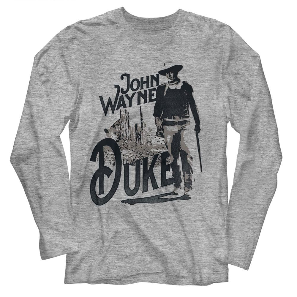 JOHN WAYNE-JOHN WAYNE THE DUKE-GRAY HEATHER ADULT L/S TSHIRT