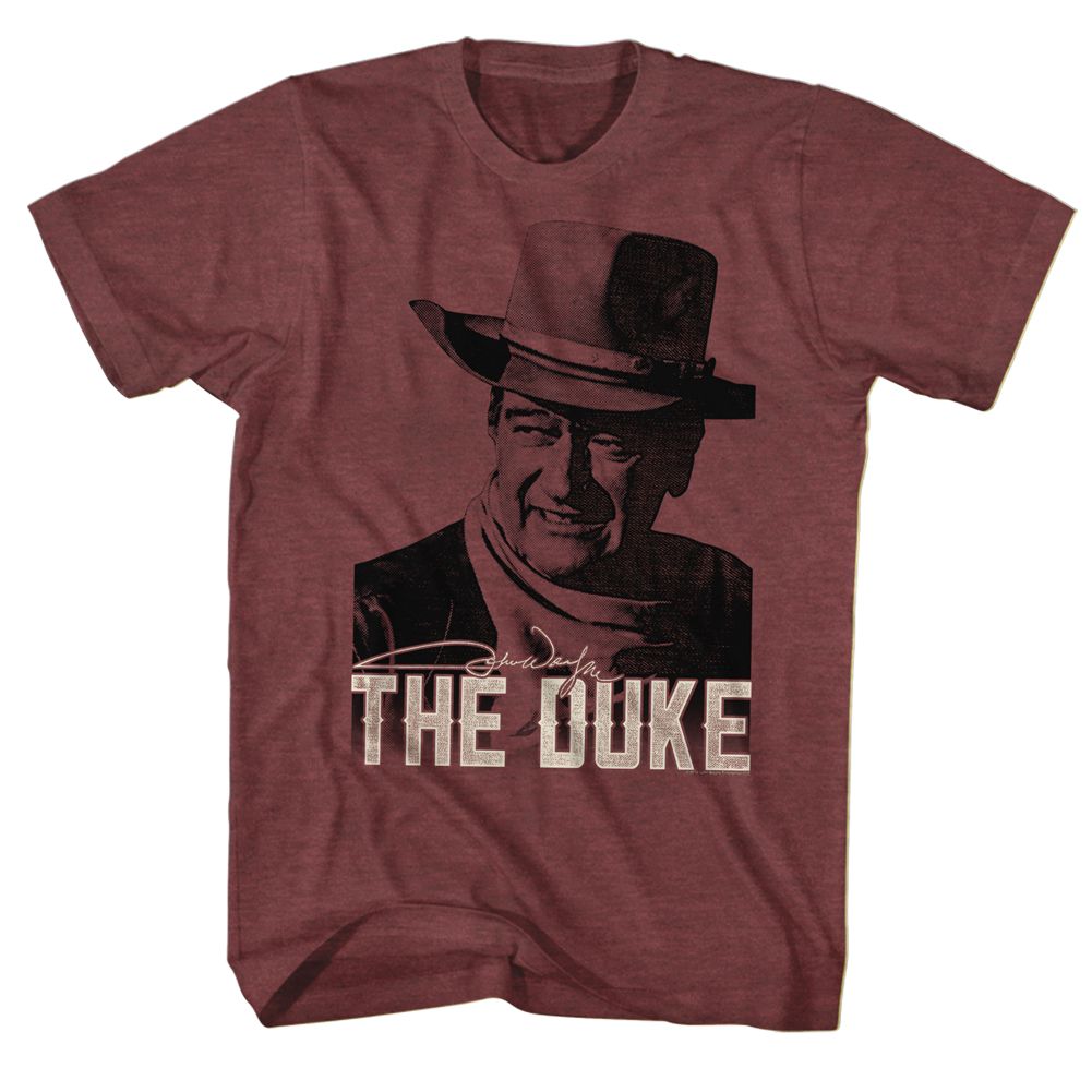 JOHN WAYNE-DUKE-VINTAGE MAROON HEATHER ADULT S/S TSHIRT