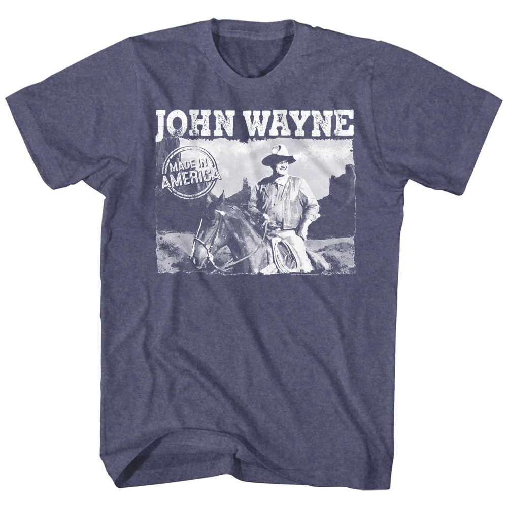 JOHN WAYNE-MADE IN AMERICA-VINTAGE BLUE HEATHER ADULT S/S TSHIRT