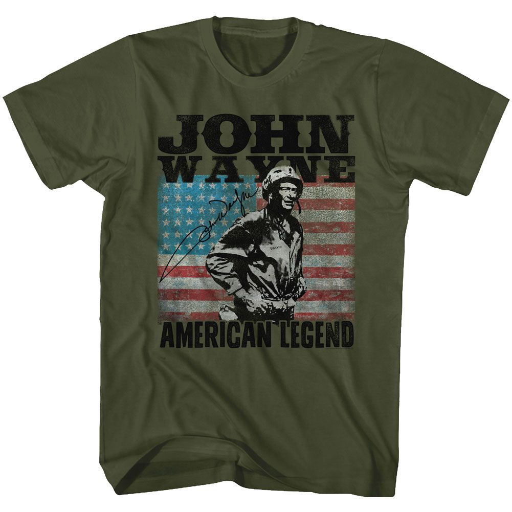 JOHN WAYNE-AMERICAN LEGEND-MILITARY GREEN ADULT S/S TSHIRT