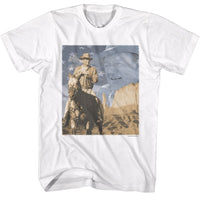 Thumbnail for JOHN WAYNE-JOHN WAYNE FLAG AND HORSE-WHITE ADULT S/S TSHIRT