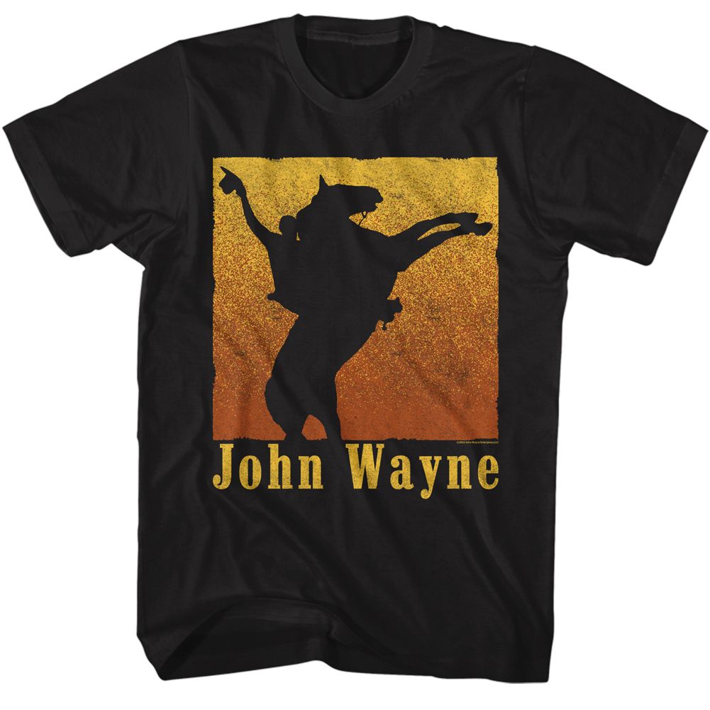 JOHN WAYNE-JOHN WAYNE REARING HORSE-BLACK ADULT S/S TSHIRT