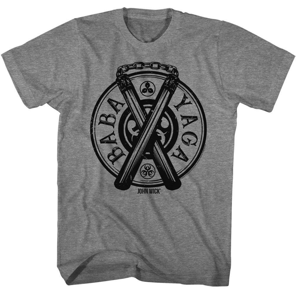 JOHN WICK-JOHN WICK BABA YAGA BADGE-GRAPHITE HEATHER ADULT S/S TSHIRT