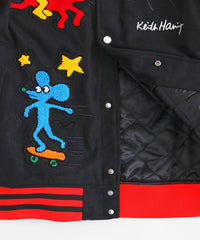 Thumbnail for Keith Haring Varsity Jacket PU Sleeves - Black