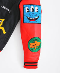 Thumbnail for Keith Haring Varsity Jacket PU Sleeves - Black