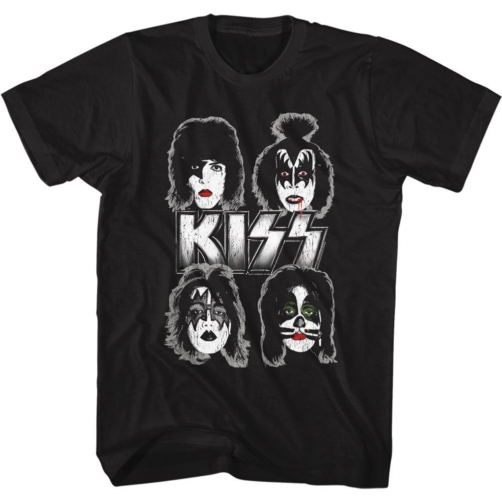KISS-BAND FACES-BLACK ADULT S/S TSHIRT