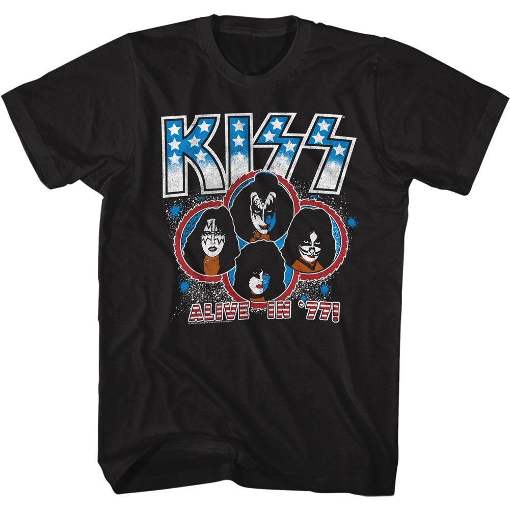KISS-ALIVE IN 77-BLACK ADULT S/S TSHIRT