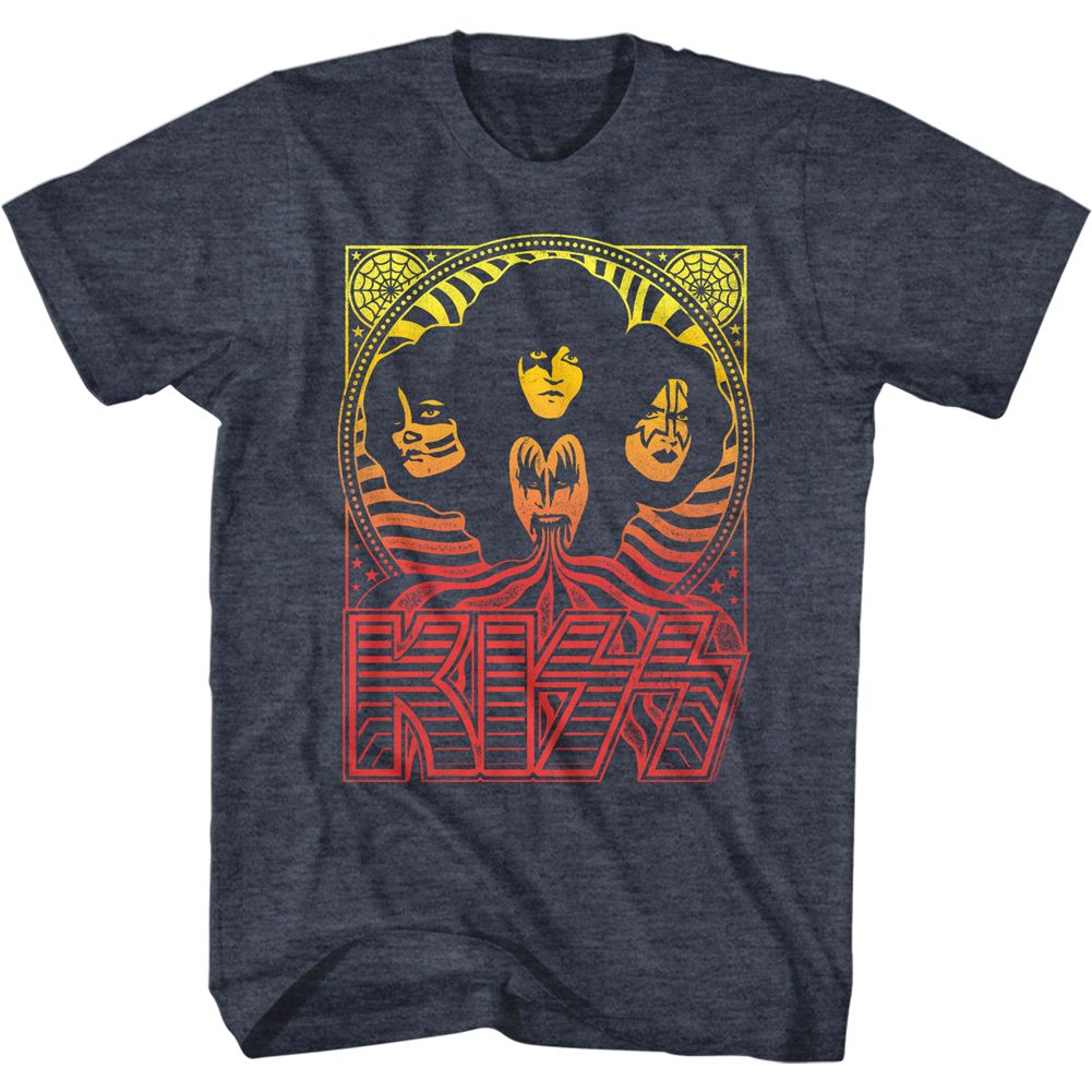 KISS-WAVES-NAVY HEATHER ADULT S/S TSHIRT