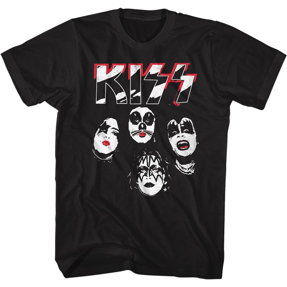 KISS-LOGO FACES-BLACK ADULT S/S TSHIRT