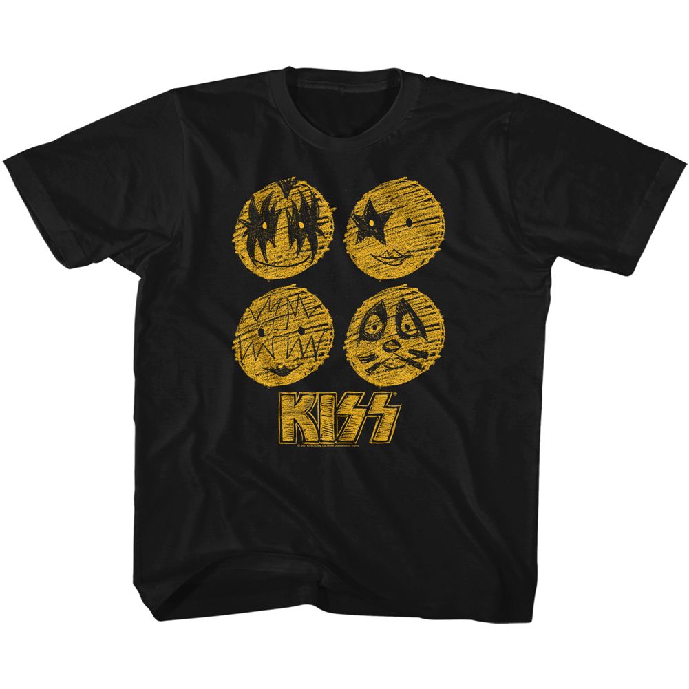 KISS-SKETCHY FACES-BLACK YOUTH S/S TSHIRT