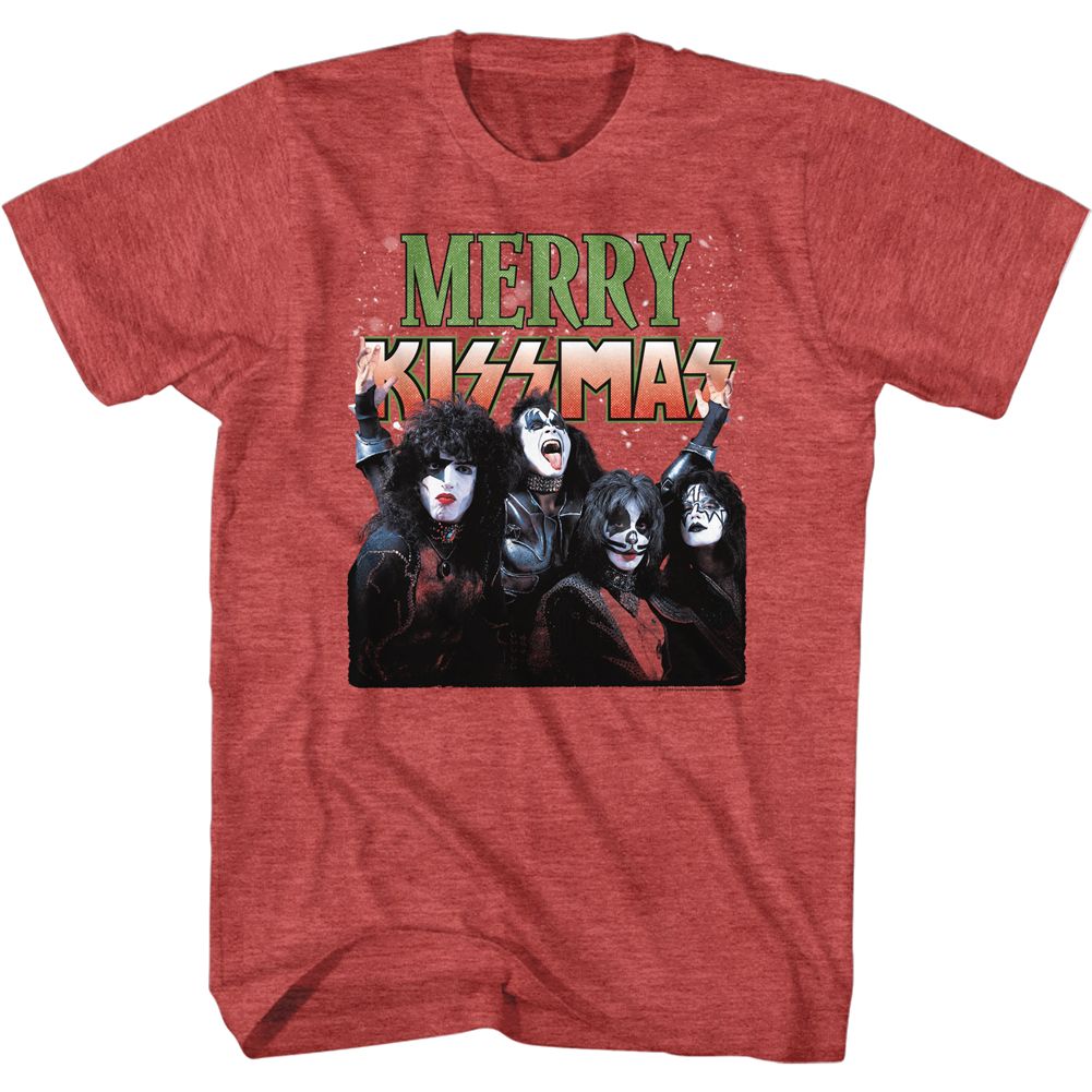 KISS-MERRY KISSMAS-RED HEATHER ADULT S/S TSHIRT