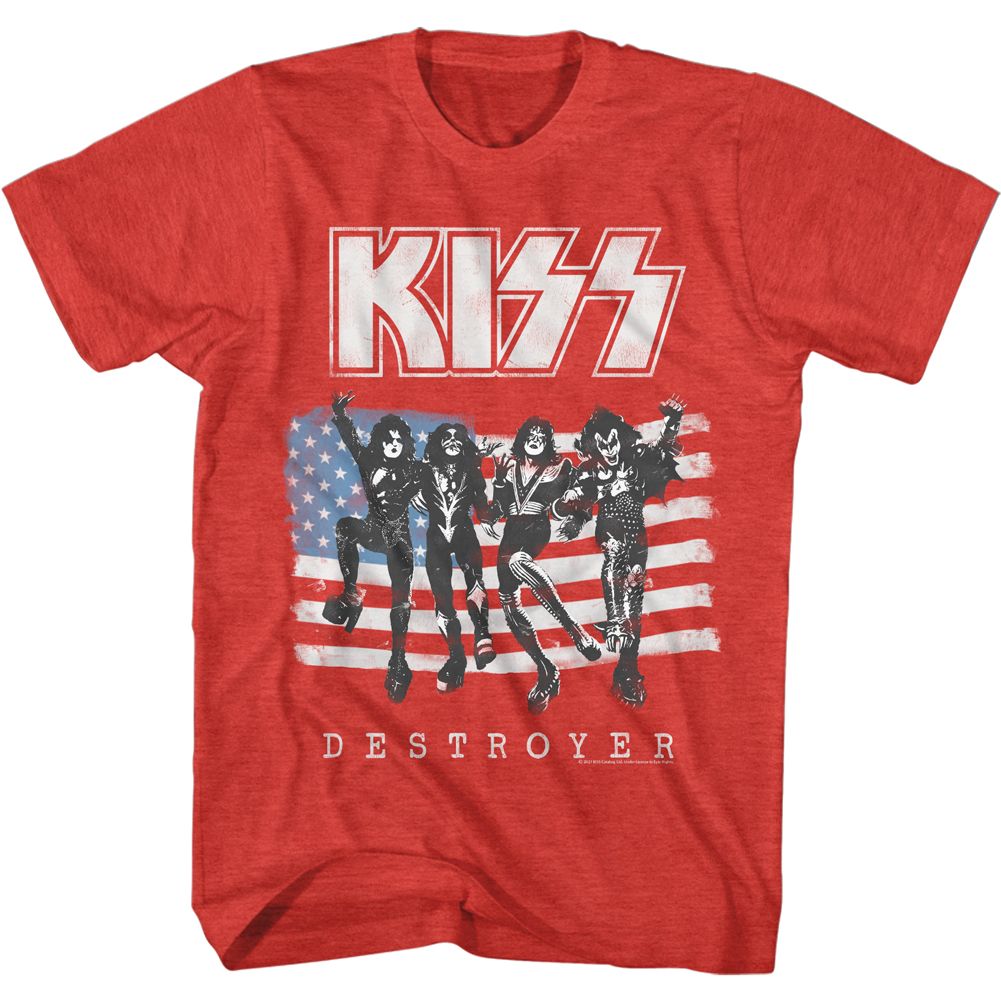 KISS-AMERICAN FLAG KISS-RED HEATHER ADULT S/S TSHIRT