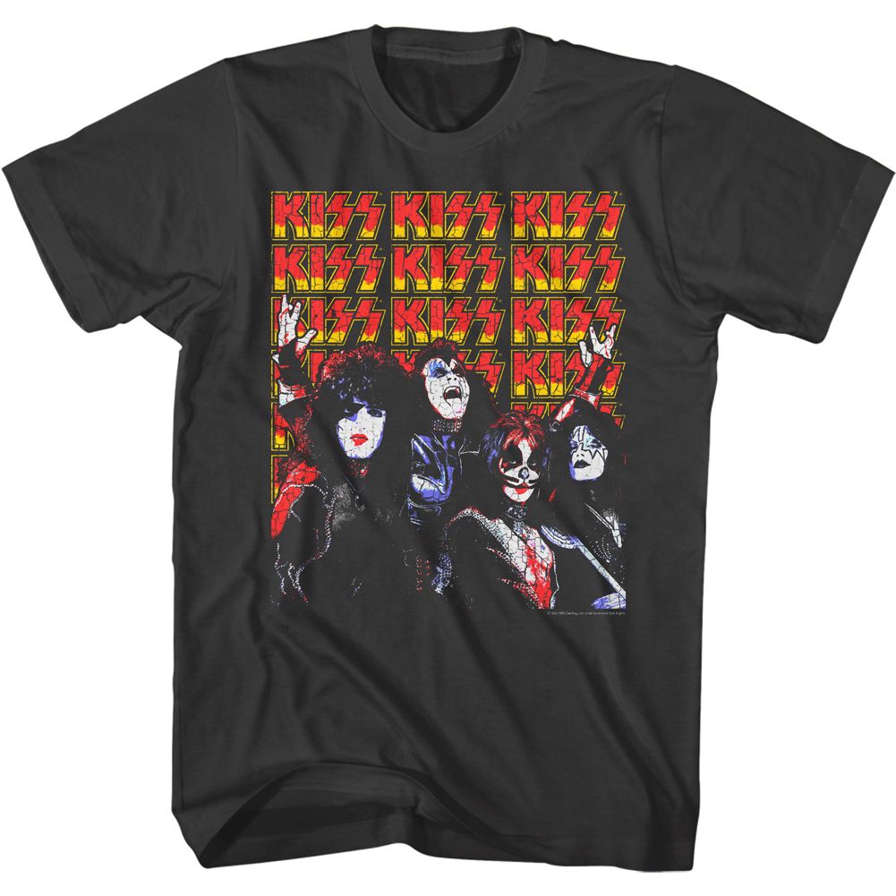 KISS-LOTS OF LOGOS-SMOKE ADULT S/S TSHIRT