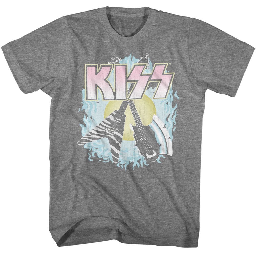 KISS-KISS TWO GUITARS-GRAPHITE HEATHER ADULT S/S TSHIRT