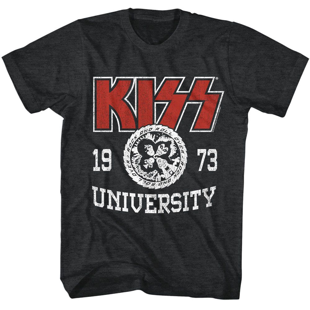 KISS-KISS UNIVERSITY-BLACK HEATHER ADULT S/S TSHIRT