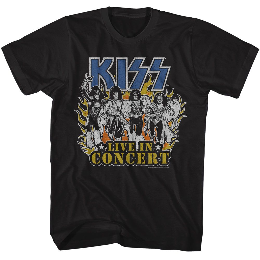 KISS-KISS LIVE IN FLAMES-BLACK ADULT S/S TSHIRT