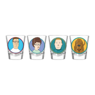 King of the Hill Family Character Faces  4pc. 1.5oz. Mini Glass Set 4x1 – 24 pc ppk ($6.00 each)