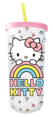 Thumbnail for Hello Kitty Pastel on Rainbow 20oz. Plastic Tall Cold Cup w/ Lid and Straw – 12 pc ppk ($5.25 each)