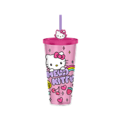 Hello Kitty Rainbow Treats And Stars 24Oz Plastic Cold Cup W/ Lid And Topper Straw – 12 pc ppk ($6.50 each)