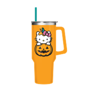 Hello Kitty Pumpkin Peeking  40oz Stainless Steel Tumbler w Handle – 12 pc ppk ($13.75 each)