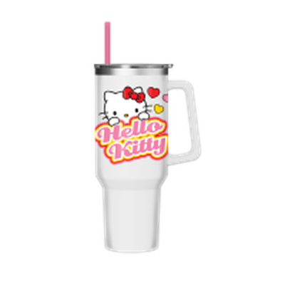 Hello Kitty Peeking Name Hearts  40oz Stainless Steel Tumbler w Handle – 12 pc ppk ($13.75 each)