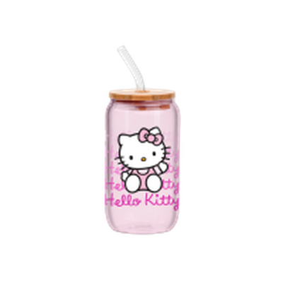 Hello Kitty Gradient  16oz Glass Tumbler w Bamboo Lid and Glass Straw – 12 pc ppk ($6.00 each)